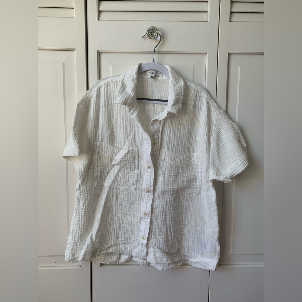 Madewell white button up top